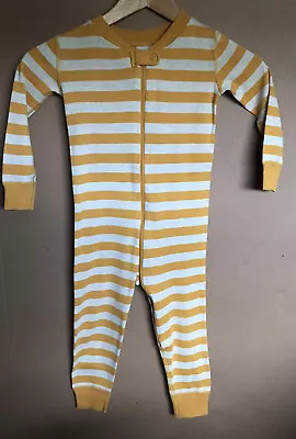 Hanna Andersson Pjs Yellow Grey Striped Long Zip Up Pajama Size 3T  90 Cm • $11.50