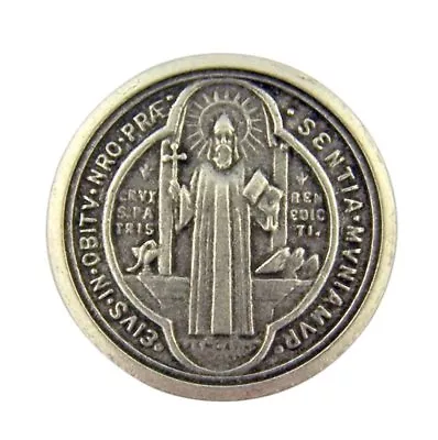 Silver Tone Saint Benedict Of Nursia Pocket Prayer Token Medal 1 1/8 Inch • $11.24