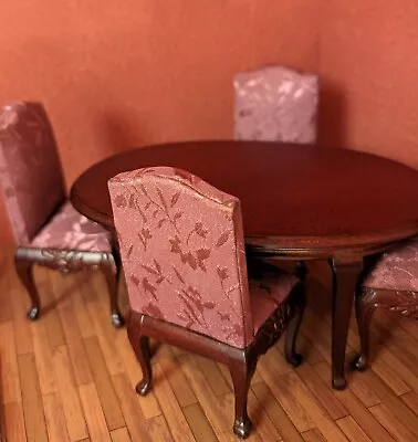 Vintage 1:12 Dollhouse Miniature Table & 4 Upholstered Chairs Furniture • $50