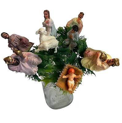Vtg 8 Christmas Floral Picks Plastic Blow Mold Nativity Scene Mary Joseph Jesus • $49.99