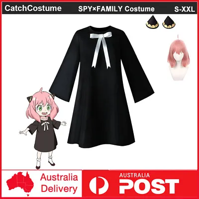 Anime SPY×FAMILY Anya Forger Cosplay Costume Wig Women Girls Black Dress Outfits • $24.78