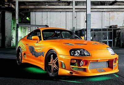 Toyota Supra Orange Sports Tuned Car Large Wall Art Framed Canvas Picture 20x30  • £20