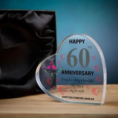 £14.99 • Buy Beautiful Personalised 60th Wedding Anniversary Heart Block In Gift Box AC-14