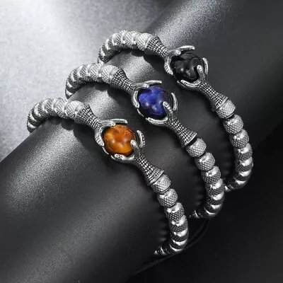 $11.39 • Buy Stainless Steel Dragon Claw Bracelets Tiger Eye Natural Stone Jewelry For Men