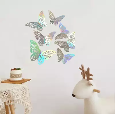 12 Colorful Glittering 3D Openwork Butterfly Wall Sticker Art Decal Home Decor • £2.38