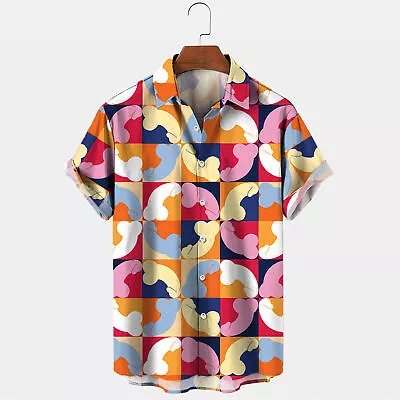 Mens Novelty Ugly Gag Button Down Shirts Funny Printed  Hawaiian Beach Tops Gift • £13.96