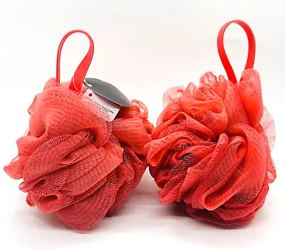 2 Pack Bath & Body Works Loofah Bath Mesh Sponge Coral Orange W/ Silicon Handle • $12.95