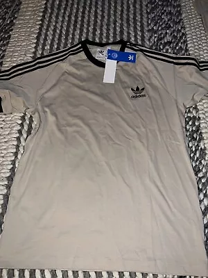 NWT Adidas Classic Originals 3 Stripes Men's Beige Black T-Shirt Sz M-2XL $35 • $24