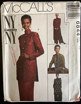 McCALLS 6844 Designer Sewing Pattern NY Lined Jackets Tunic & Pants Sz 12 UNCUT • $12.95