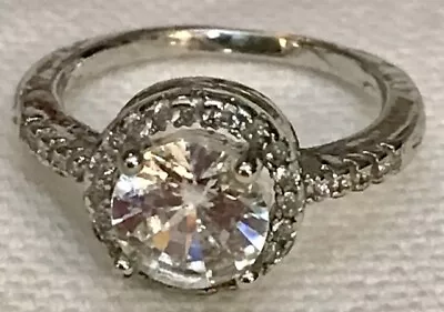 Stunning Vintage Sz 4 3/4 CZ Faceted Engagement Style Ring Silvertone Sparkle • $14.99