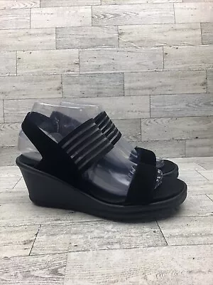 Skechers Memory Foam Sandals Womens Sz 8 Slip On Wedge Platform Black Slingback • $23.99