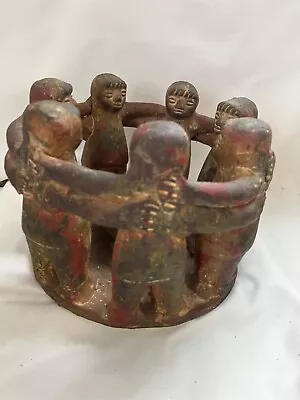 Vintage Large Pottery Candle Holder- Circle Of Friends 7 Aztec/Mayan Dancers • $75