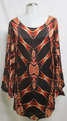 T BAGS Los Angeles Black Red Pattern Long Sleeve Blouse Dress Sz S • $0.99