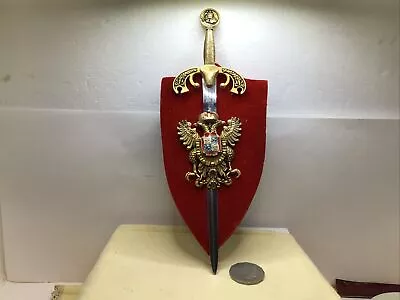 Vintage Heraldic Shield - Family Crest ? Sword Eagles 26.5cm Long X 10.8cm Wide • $28
