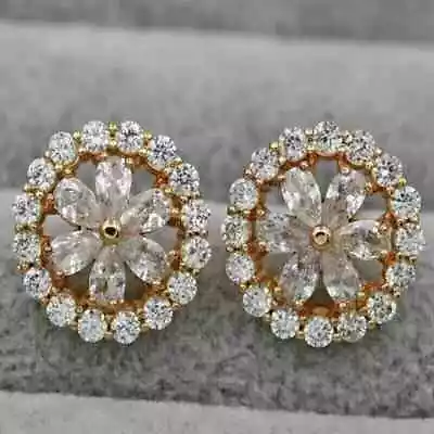 Real Moissanite 3.5Ct Pear Cut Cluster Halo Stud Earrings 14K Yellow Gold Plated • $186.29