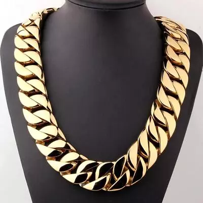 24mm/32mm Heavy Men's Gold Tone Stainless Steel Curb Cuban Link Chain Necklace • $213.74