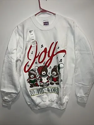 VINTAGE 90’s Christmas Holiday Graphic Crewneck Sweatshirt Small White • $12.74