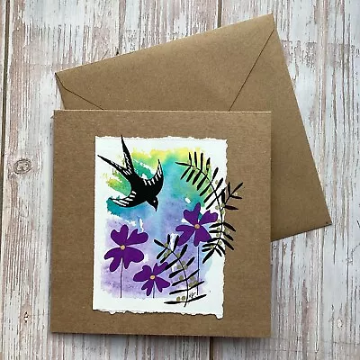 £2.95 • Buy Hand Painted Greetng Card, Bird Card, Original Art Card