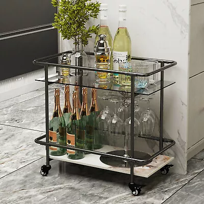 Metal Glass Drinks Trolley Cocktail Table Kitchen Utility Serving Cart Mini Bar • $72.93