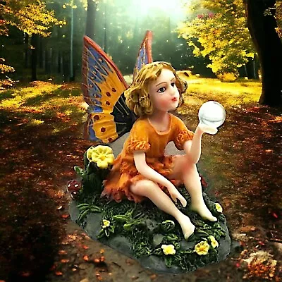 Charming Resin Fairy Figurine With Crystal Ball Enchanting Mythical Home Decor • £22.95