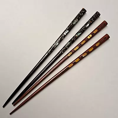 Vintage Japanese Chopsticks Mother Of Pearl Inlay Brown Hair Pins Picks Abalone • $19.94