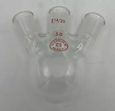 CS Chemglass 50ml 3 Neck Round Bottom Boiling Flask 14 / 20 Three Neck • $14.95