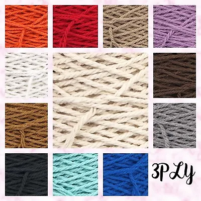£2.80 • Buy 3PLY 4mm Twisted Pipping Cotton Cord String Macrame Craft DIY Home Crochet 