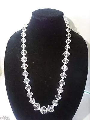 VTG Miriam Haskell Clear Faceted Lucite Beads Long Necklace  Signed Fabulous!  • $130