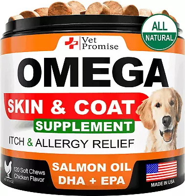 Omega 3 For Dogs Dog Skin And Coat Supplement Fish Oil For Dogs Chews 120 Treats • $24.49