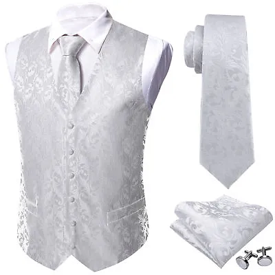 S-5XL Mens Waistcoat Paisley Floral Silk Vest Tie And Pocket Square Cufflinks • $24.99