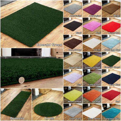 £8.99 • Buy Non Slip Shaggy Plain Non-shed Living Room Bedroom Hallway Rug / Round / Runner