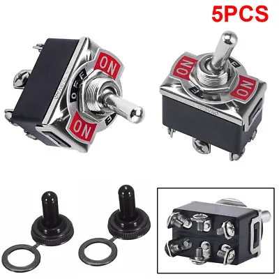 5x 3 Position 6 Terminal On/Off/On DPDT Toggle Switch +Waterproof Boot 20A 125VA • $11.96