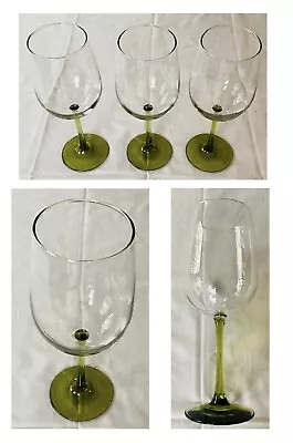 VINTAGE Wine Glasses 16 Oz. Blown Green Stem Clear 3-Piece Set • $28.88