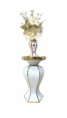 Cream Gold Table And Vase With Flowers Mosaic Crushed Crystal Glitter Bling • £89.99