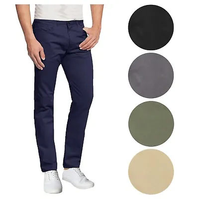 Mens Cotton Stretch Chino Pants 5-Pocket Washed Slim Fit Trouser Work School NEW • $21.97