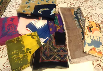 Vtg Lot Of 9 Head Neck Scarves Shawls Silk Cotton Poly Cowboy Hand Rolled • $20