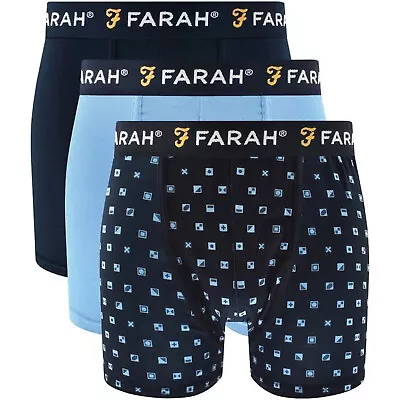 Farah Mens Hannu 3 Pack Elasticated Underwear Boxers Boxer Shorts - Blue Multi • £16.95