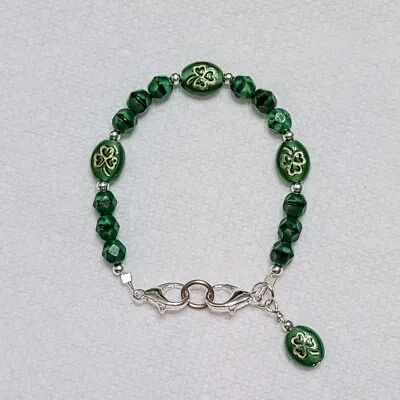 Czech Glass Shamrock Green Medical Alert ID Replacement Bracelet 6.5  Irish Luck • $8.50