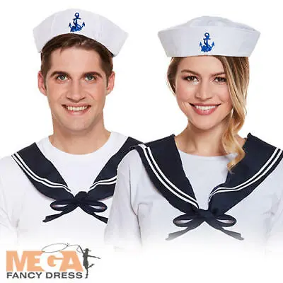 Sailor Hat + Neckscarf Set Adults Fancy Dress Nautical Navy Costume Accessory • £5.99