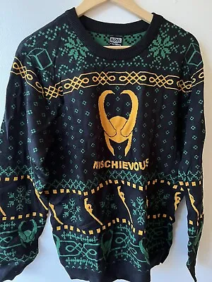 $100 • Buy Marvel Loki Helmet Holiday Sweater Ugly Christmas Green Unisex Mischievous Thor