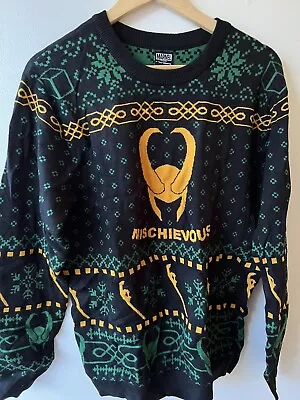 Marvel Loki Helmet Holiday Sweater Ugly Christmas Green Unisex Mischievous Thor • $99