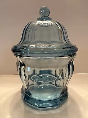 Vintage Azure Blue Indiana Glass Apothecary Jar With Lid Candy Dish Mid Century • $18