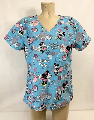 Disney Scrub Top Nurse Vet Shirt M Medium 22  Pockets Minnie Mouse Geek Chic • $0.99