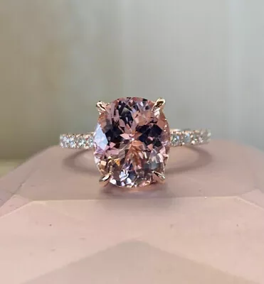 3.10 Ct Oval Cut Morganite & Moissanite Ring 14K Rose Gold Finish • $109.66