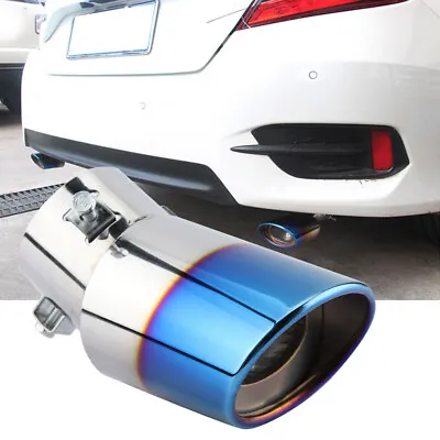 $7.89 • Buy Blue Universal Chrome Stainless Steel Rear Round Exhaust Pipe Tail Muffler Tip B