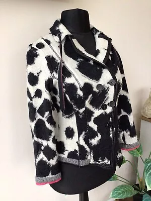 Marc Cain Sports Black White Animal Print Virgin Wool Jacket Size 10 Vgc • £24.99