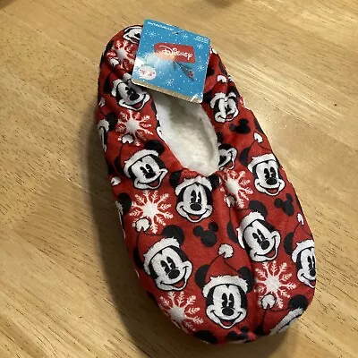 Disney Mickey Mouse Xmas S - M SLIPPERS LADIES GRIPPER BOTTOM SNUGGLE TOES New • $12