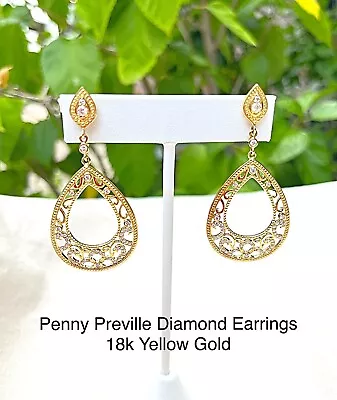 PENNY PREVILLE Diamond Pear Shape 18k Yellow Gold Stud Dangle Earrings EUC • $5100