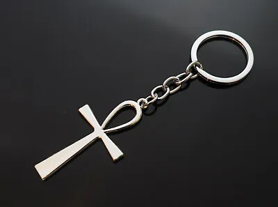 $5.88 • Buy Egyptian Ankh Life Symbol Cross Christian Keychain Gift Key Chain Ring - Silver