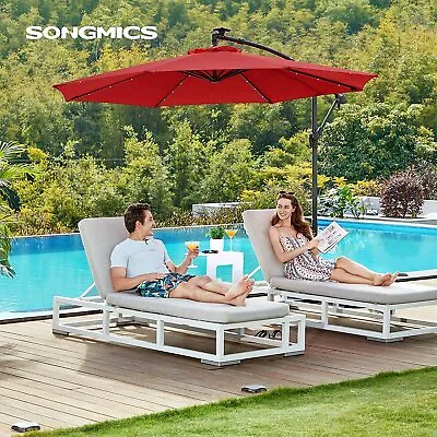 $142.75 • Buy Songmics 3m Patio Umbrella With Solar-Powered LED Lights Red